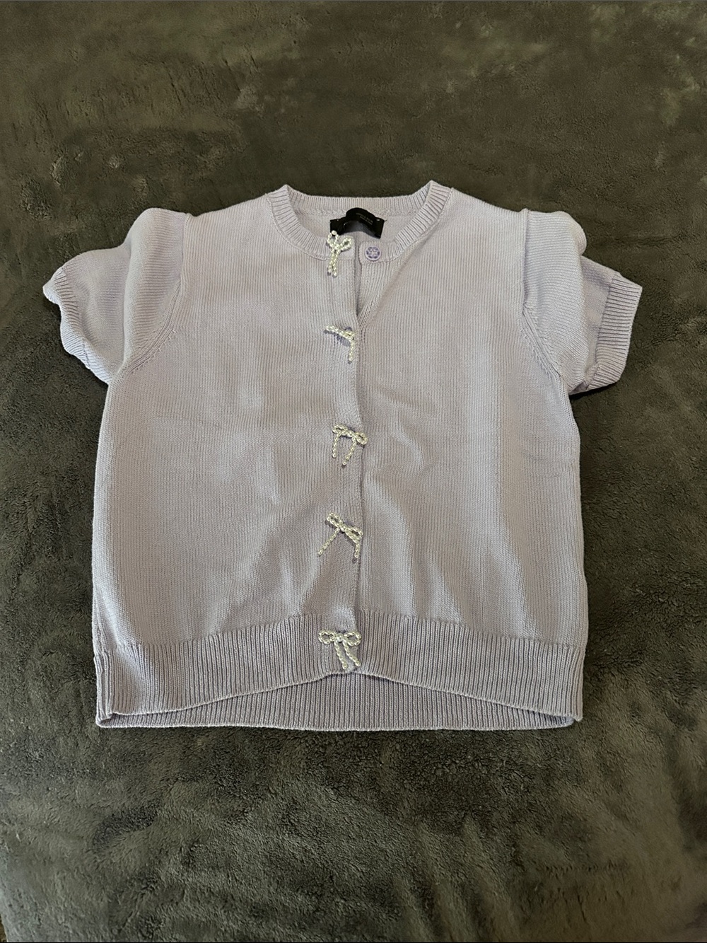 Zara Short-Sleeve Knit Cardigan in Lilac - Decorative Bow Front